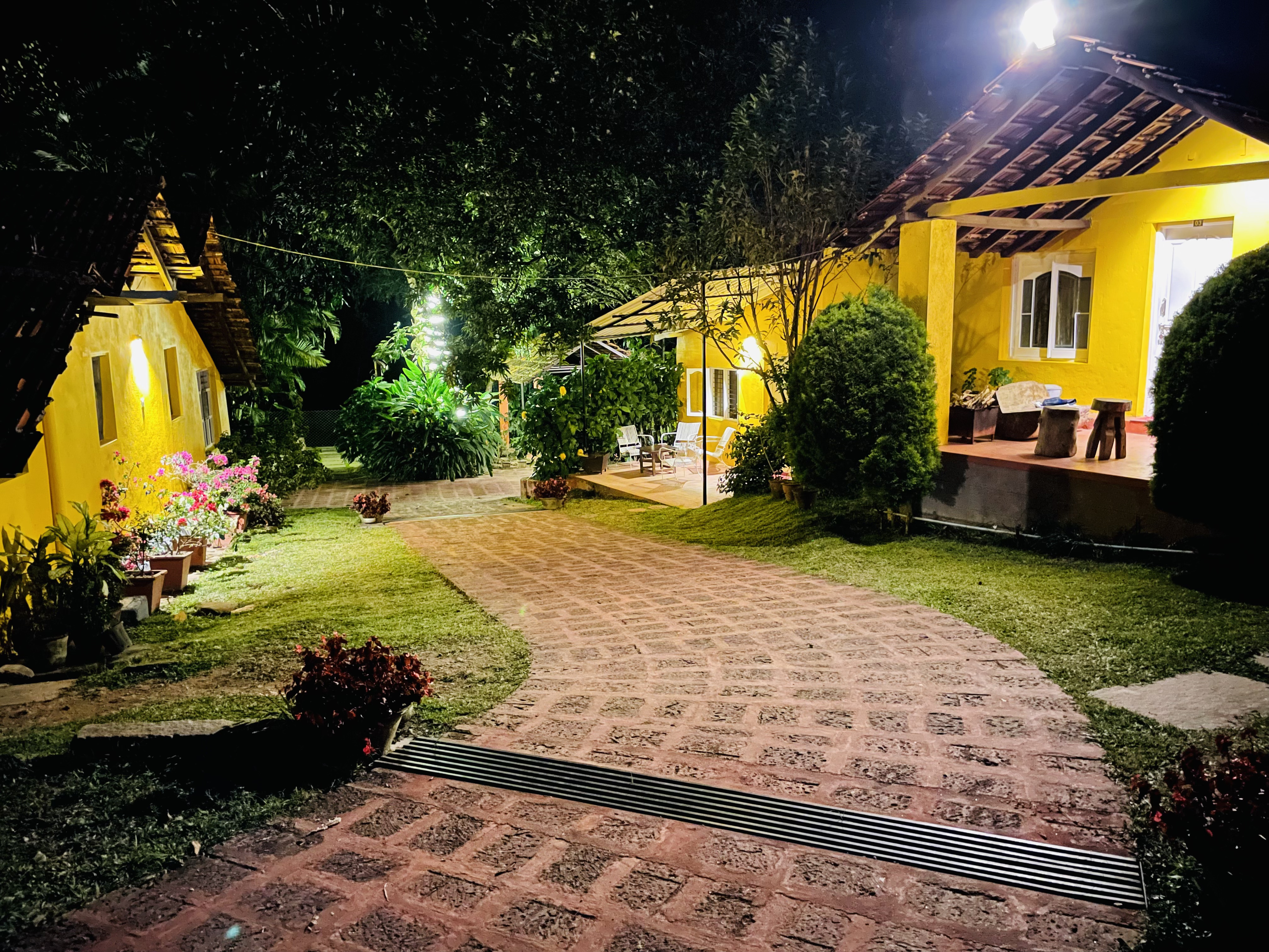 Cottage at night Guddadamane Homestay